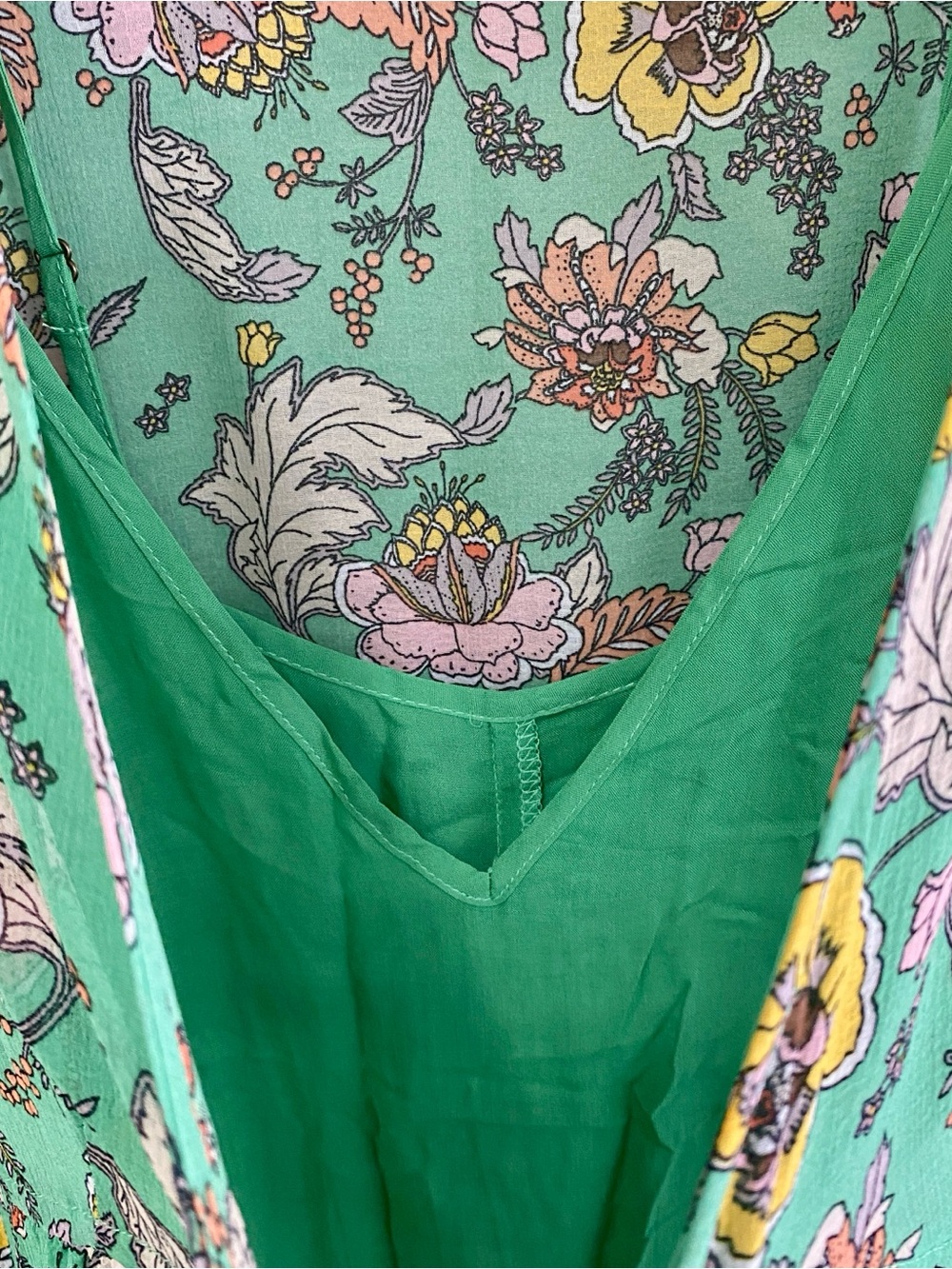 Free People Earthfolk Maxi Dress Green Floral Boho Ruched Sleeve XS - Picture 10 of 16